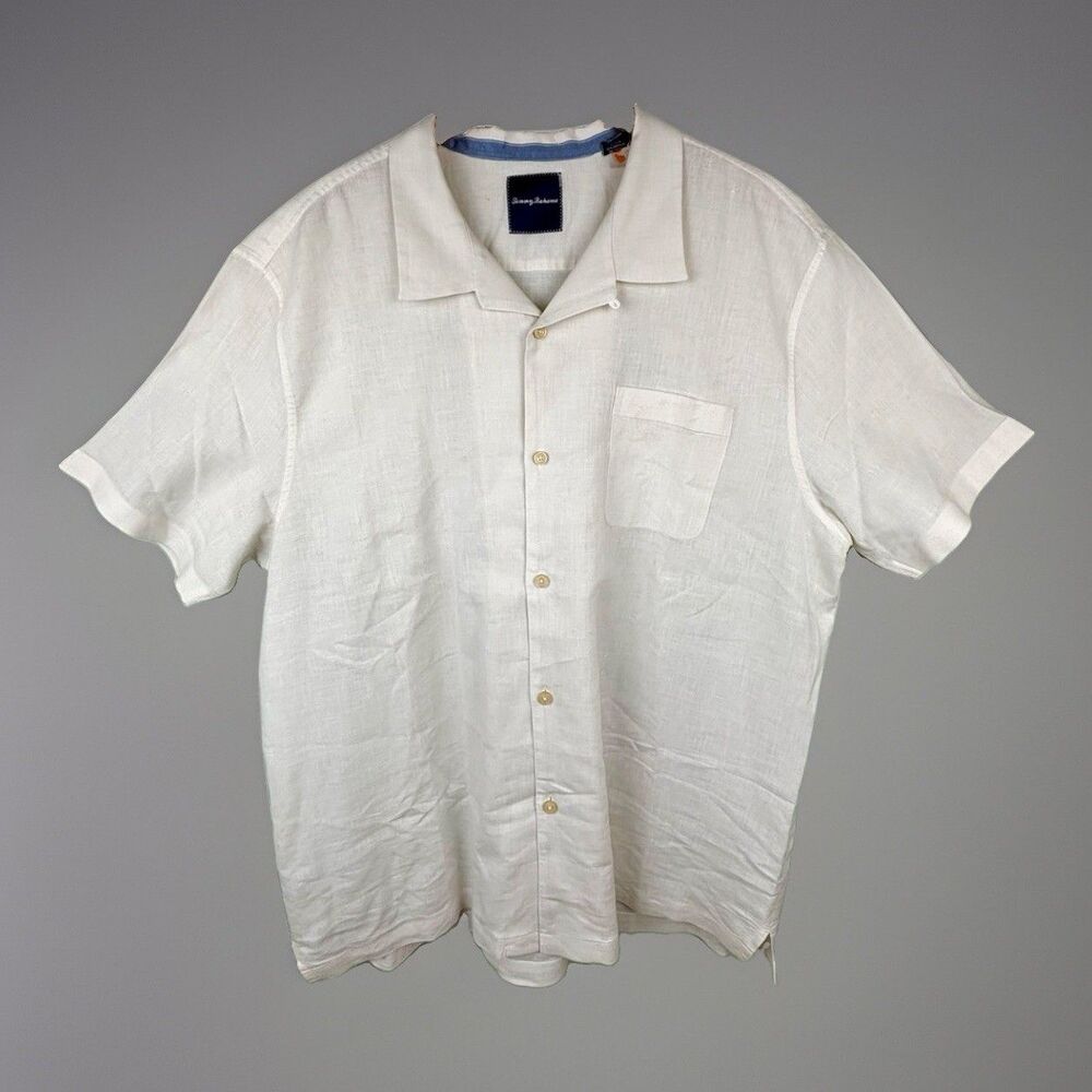 Tommy Bahama Mens Linen Shirt 3XL Big Tall Cream Off-White Short Sleeve Button